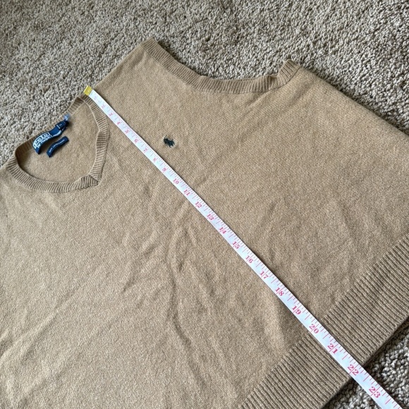 Polo Ralph Lauren Vintage Tan V Neck Green Pony Logo Lambswool Sweater Vest - Picture 8 of 9